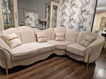 Диван Лара угловой 2-у-1 бежевый золото