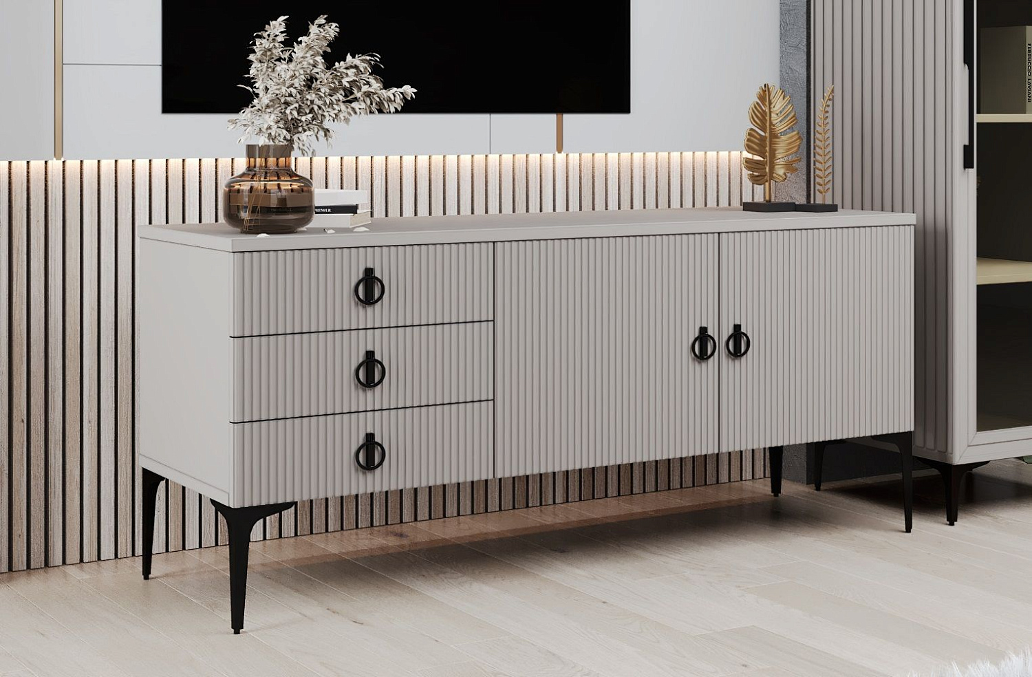 Гостиная Стелла 1+тв+2 светло серый камень