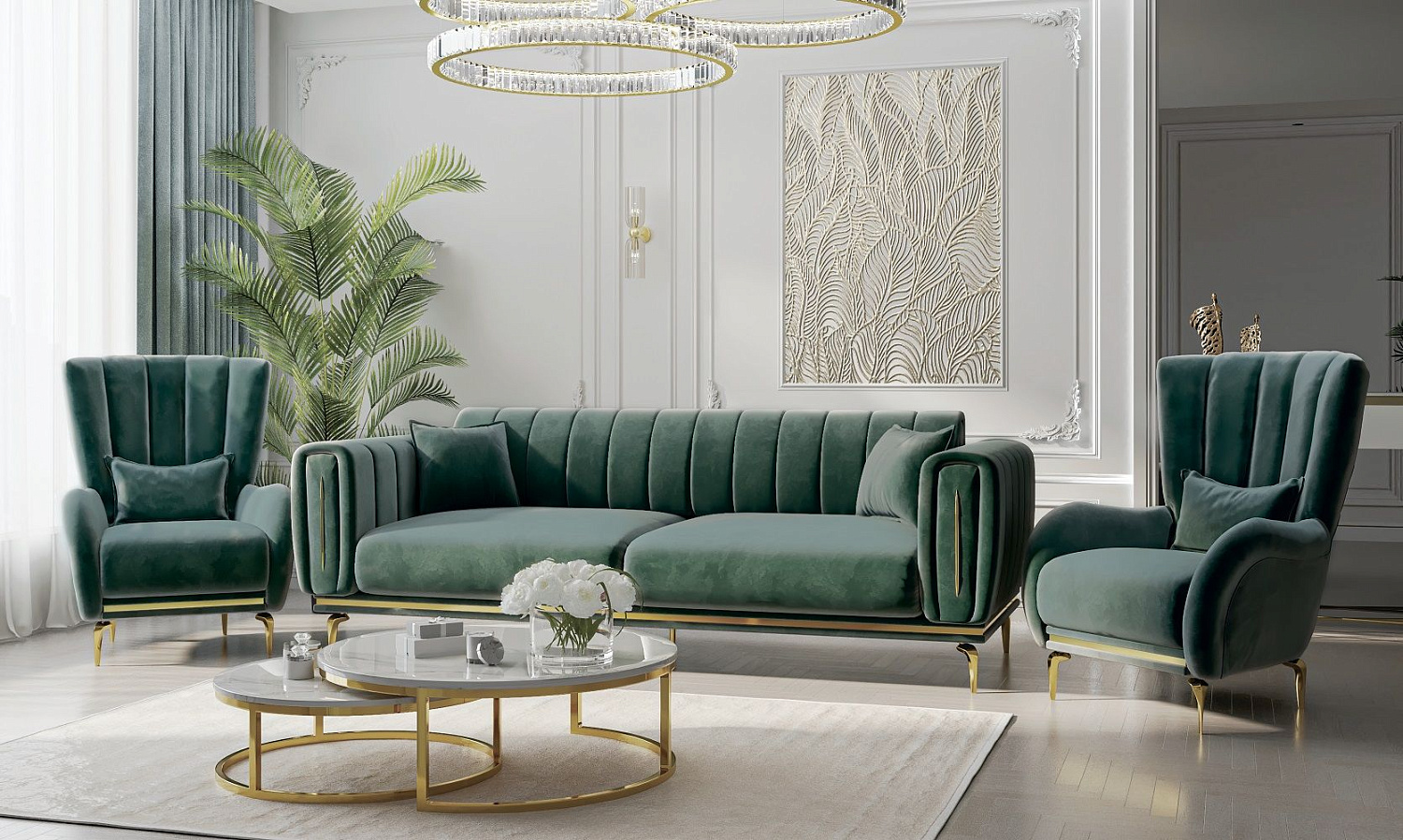 Диван Замира 3х местный оливковый