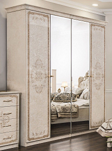 Шкаф Патрисия 4-дверный (2+2) с зеркалом крем корень глянец