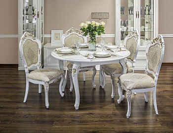 Столовая Натали белый глянец с круглым столом