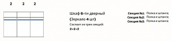 Шкаф Патрисия 6-дверный (2+2+2) с зеркалом крем корень глянец