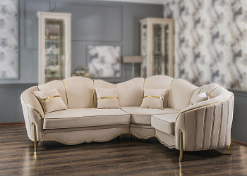 Диван Лара угловой 2-у-1 бежевый золото