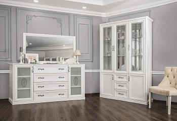 Гостиная Мишель 1+комод+зеркало+1 белый матовый