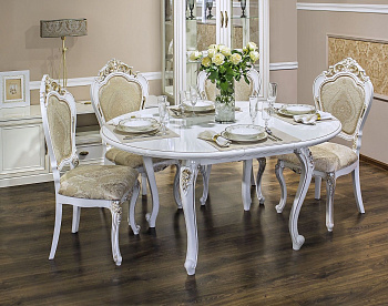 Столовая Натали белый глянец с круглым столом