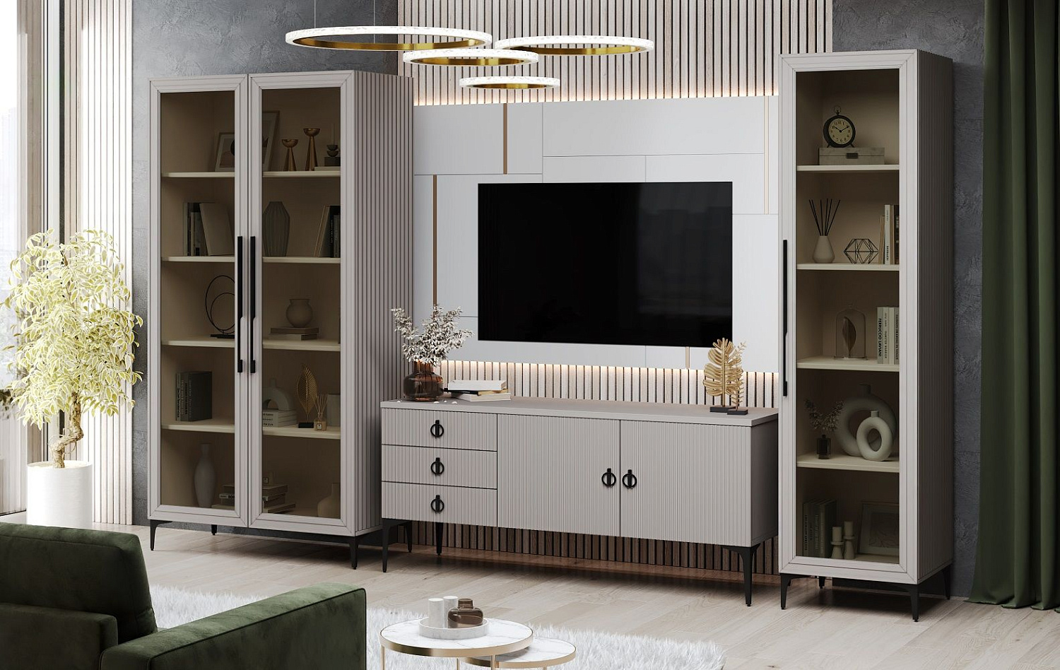 Гостиная Стелла 1+тв+2 светло серый камень