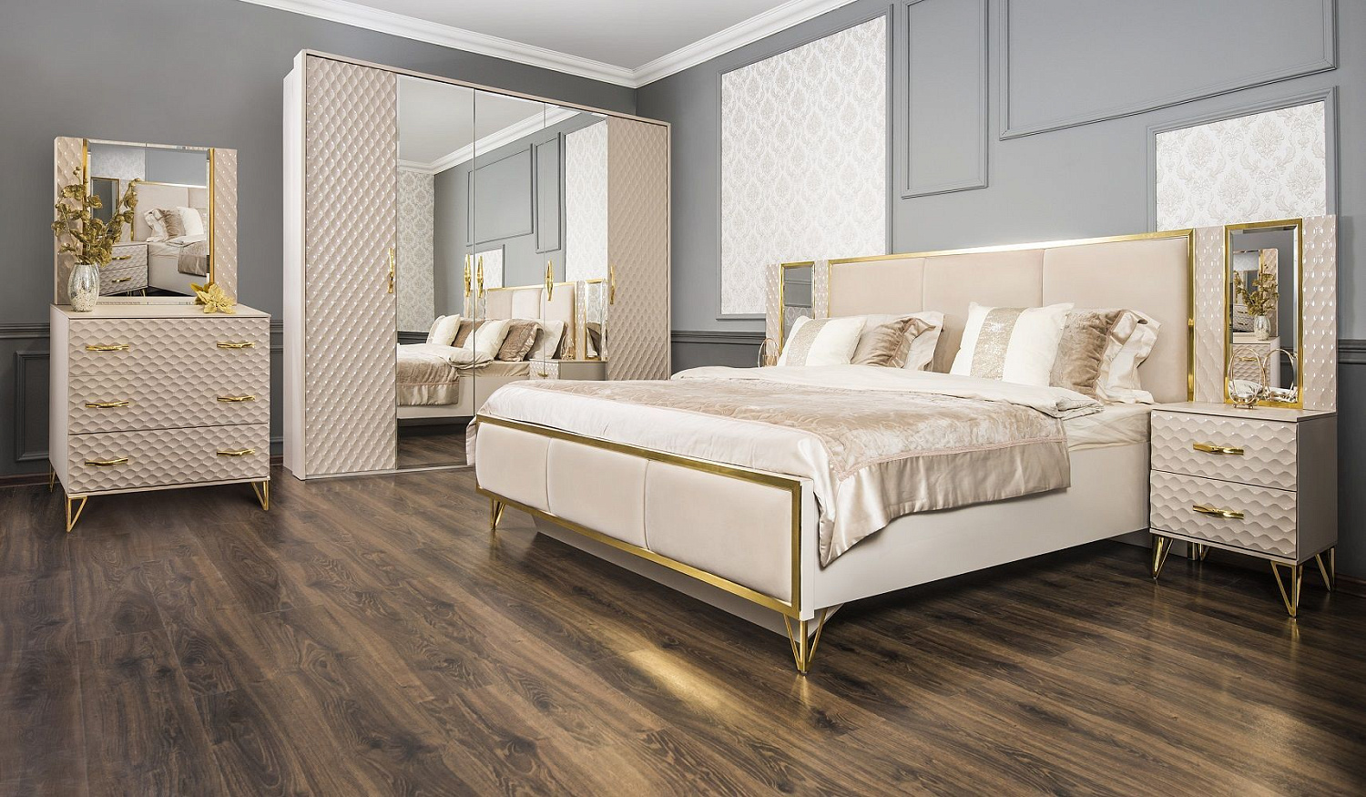 Шкаф Лара 5-дверный бежевый глянец