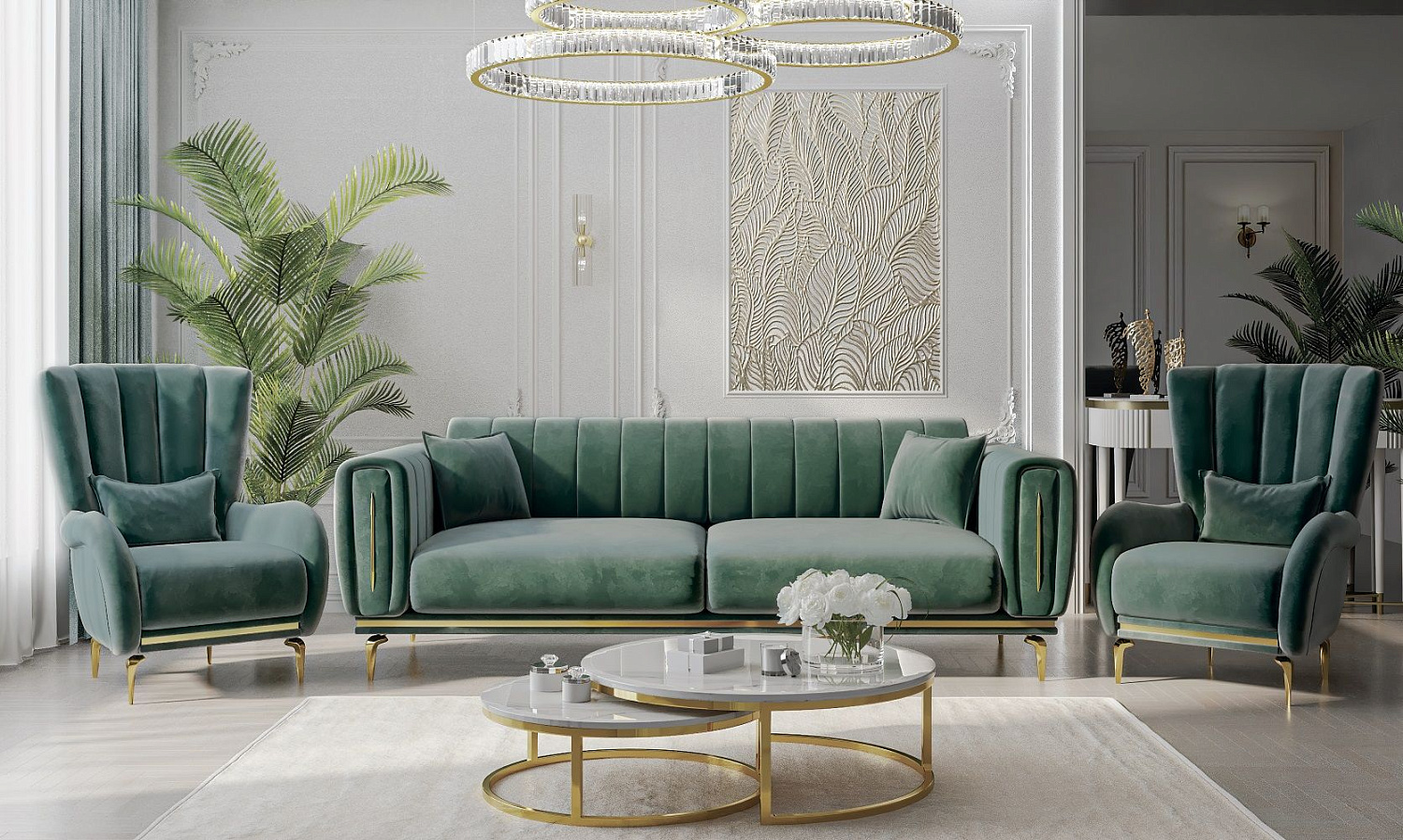 Диван Замира 3х местный оливковый