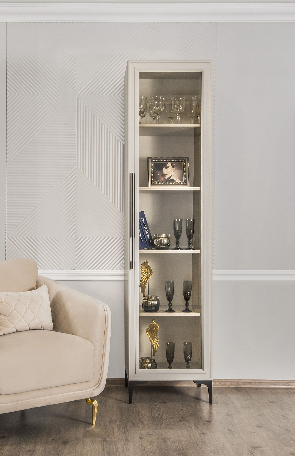 Витрина Стелла 1-ств светло серый камень